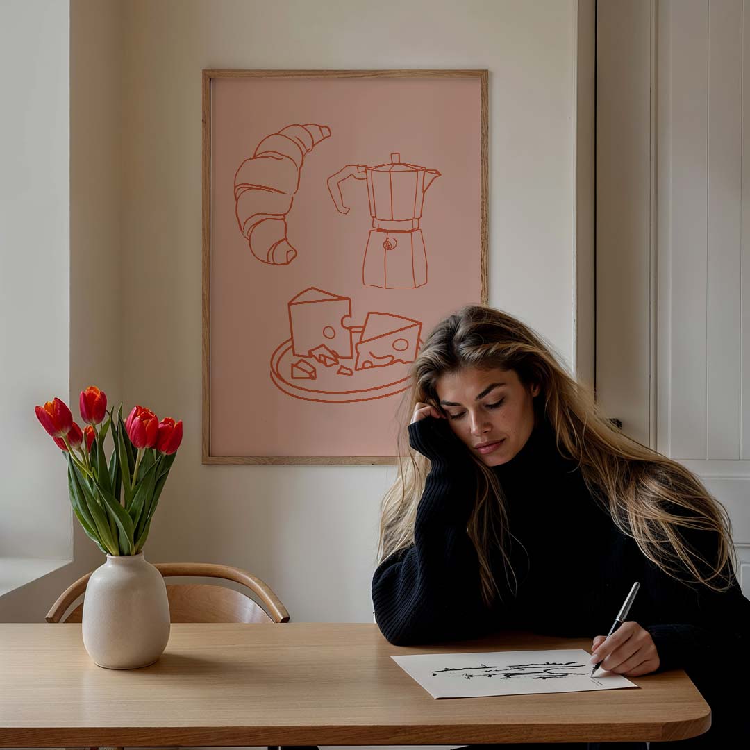 Franse Ontbijt Illustratie Poster-WallArtistic