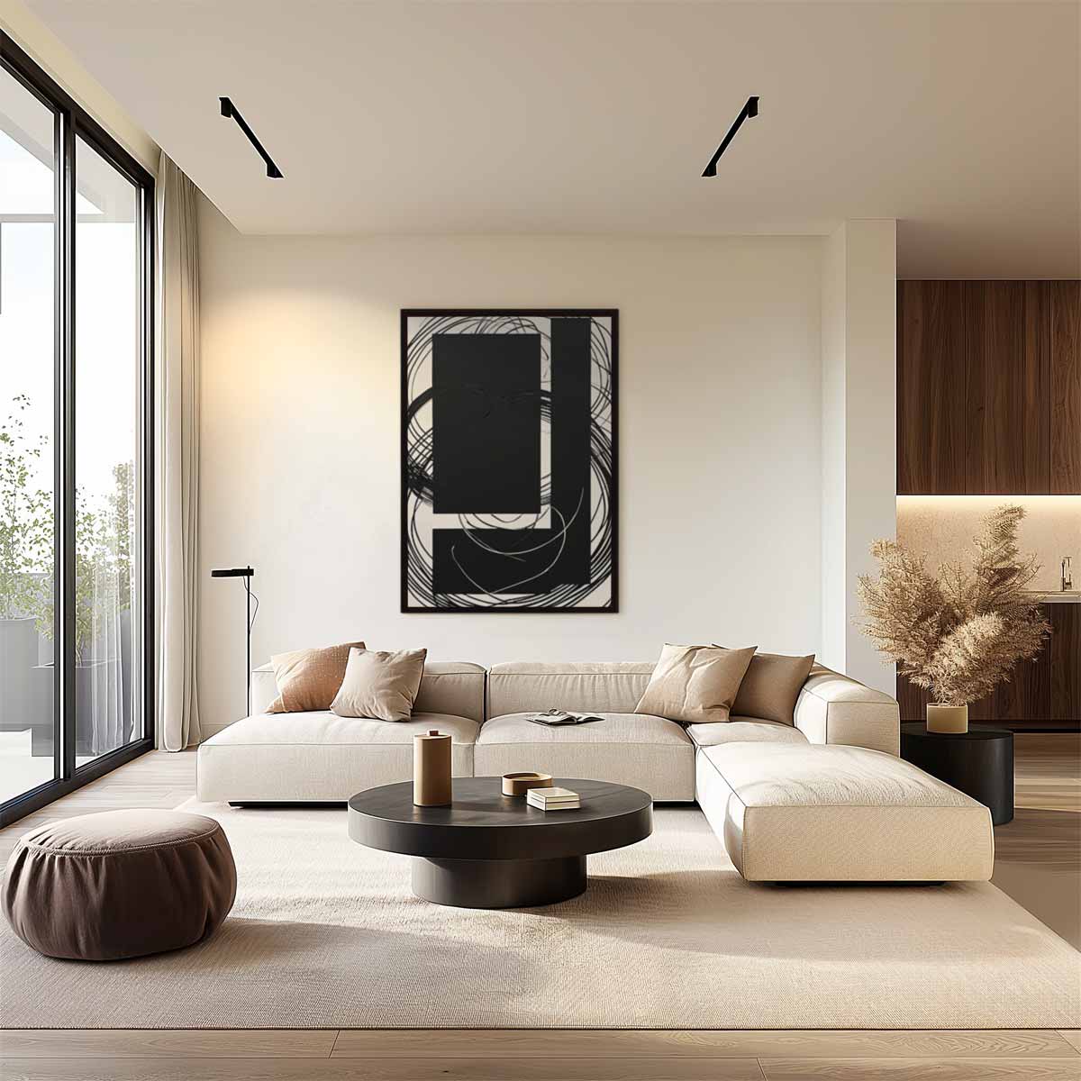 Abstracte Kringen in Zwart-Wit Kunstwerk-canvas-dibond-plexiglas-wanddecoratie-WallArtistic