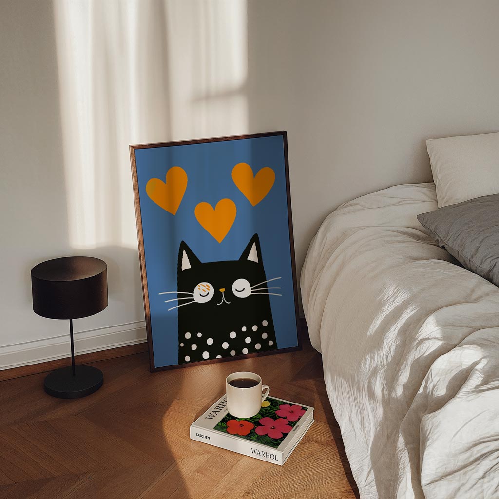 Schattige Kat Met Hartjes Poster-WallArtistic
