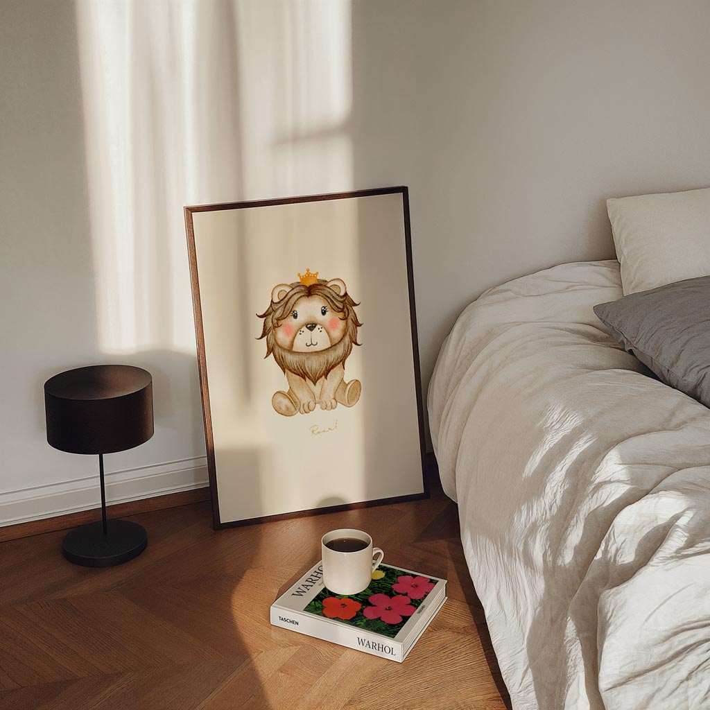 Schattige Leeuwenposter met Kroontje Poster-WallArtistic