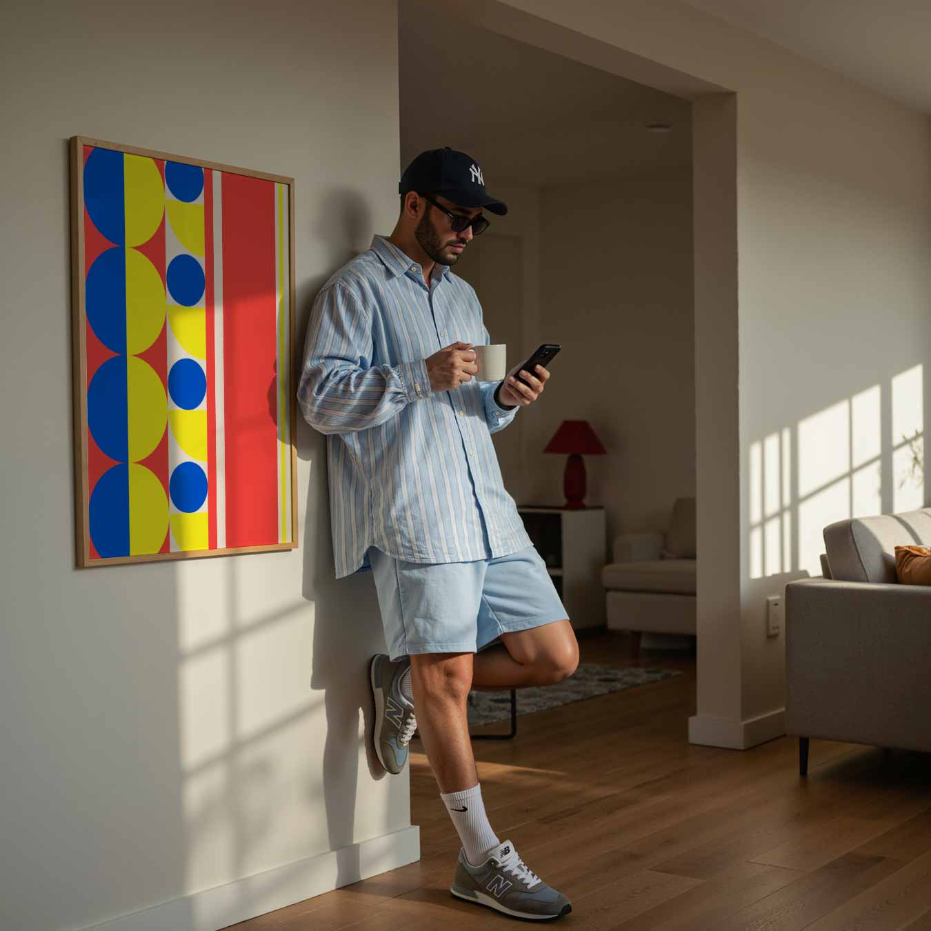 Kleurrijke Geometrische Cirkel- en Strepenposter-WallArtistic