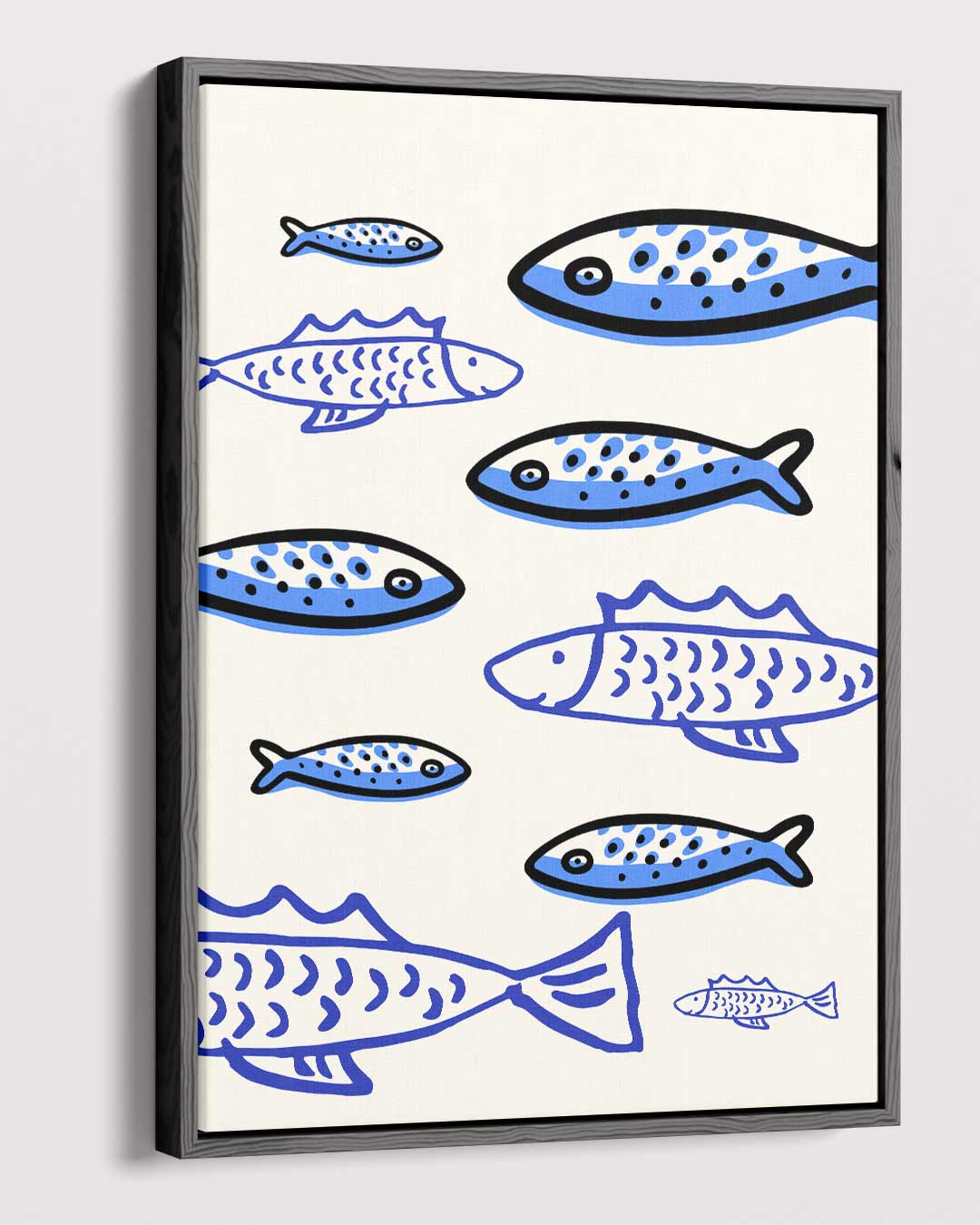 Speelse Blauw Visjes Kunstwerk-canvas-dibond-plexiglas-wanddecoratie-WallArtistic