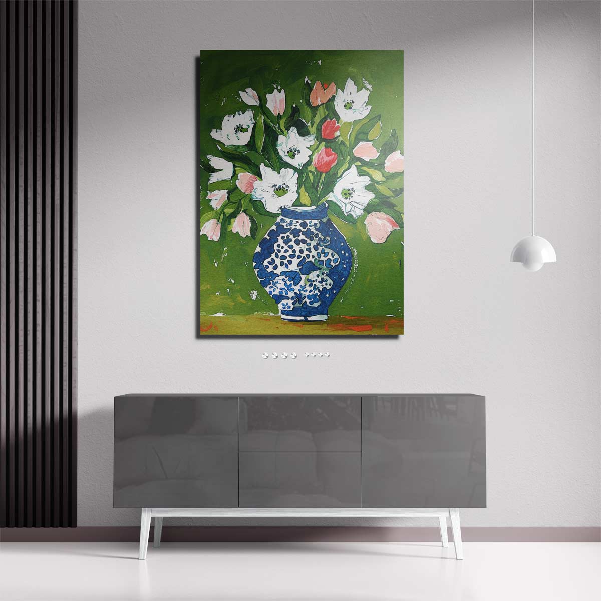 Bloemen in Blauwe Vaas Kunstwerk-canvas-dibond-plexiglas-wanddecoratie-WallArtistic