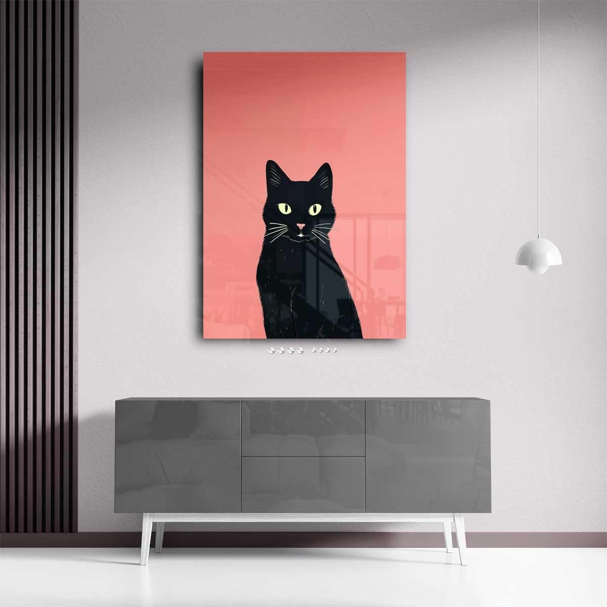 Mystieke Zwarte Kat Illustratie Kunstwerk-canvas-dibond-plexiglas-wanddecoratie-WallArtistic