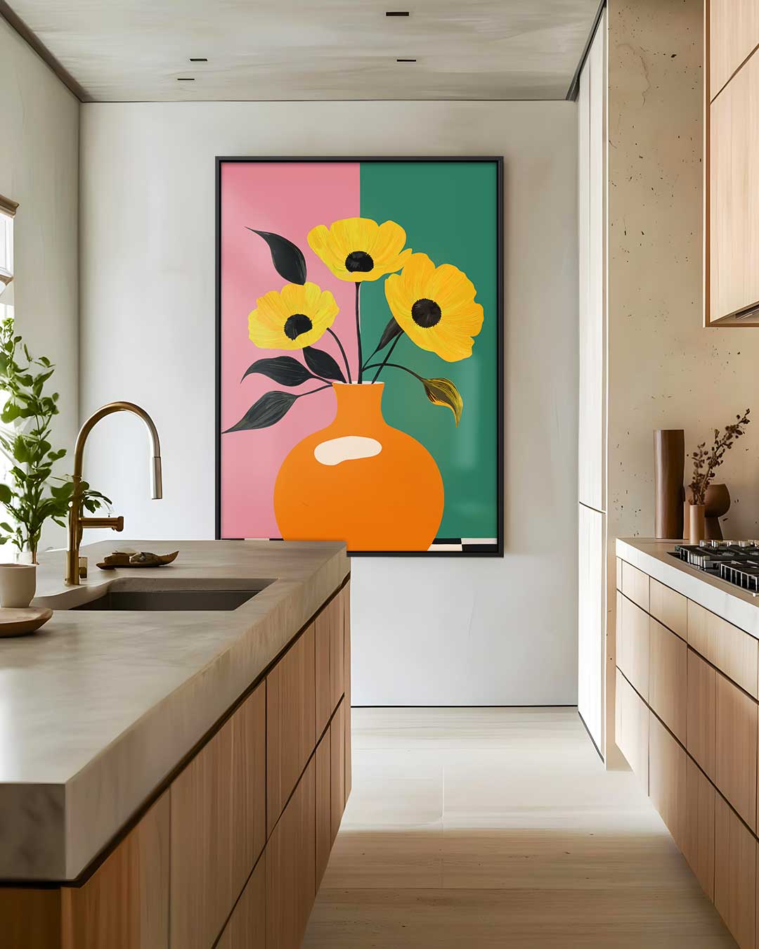 Oranje Bloemenvazen Stilleven Kunstwerk-canvas-dibond-plexiglas-wanddecoratie-WallArtistic