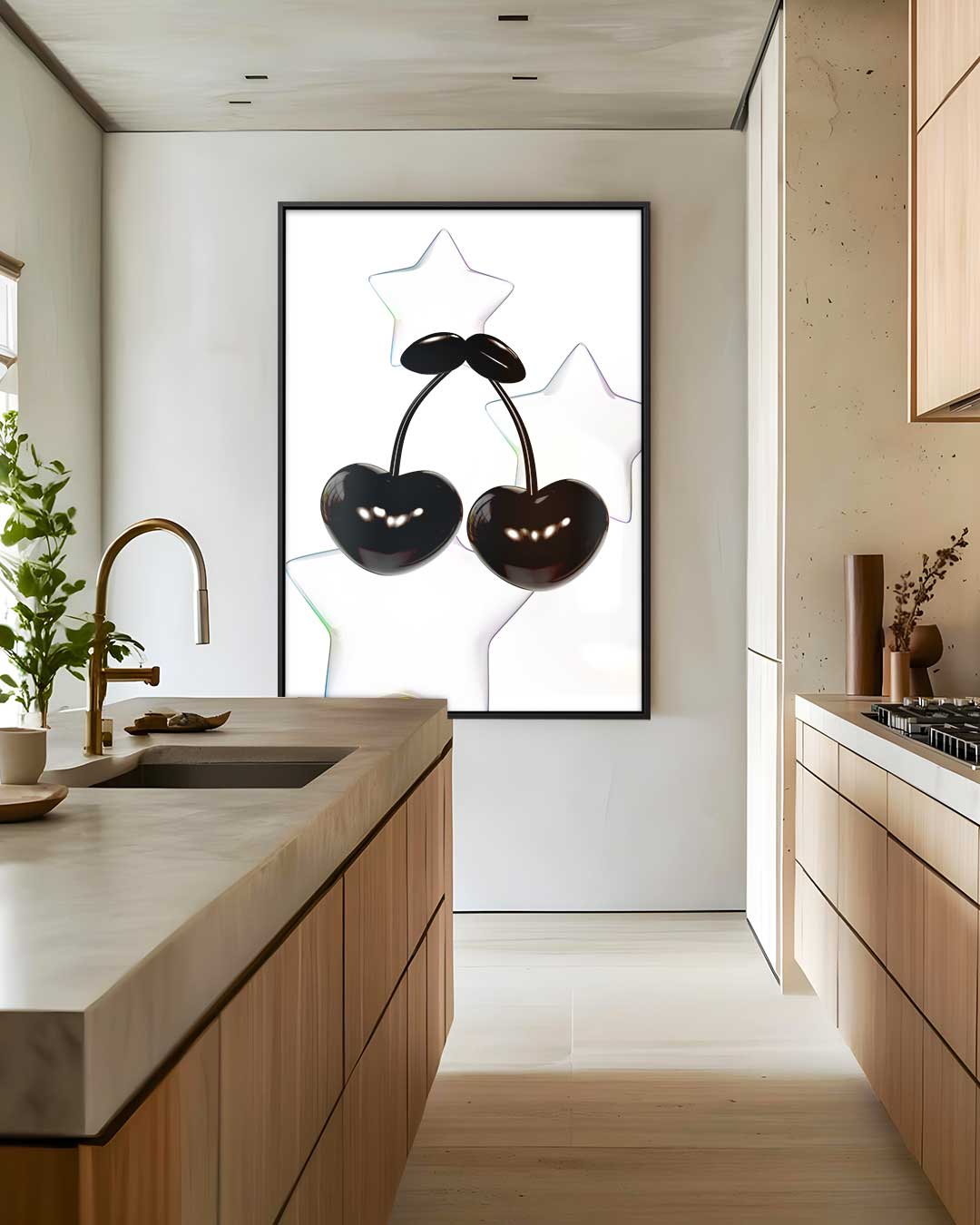 Spelende Kersen en Sterren Kunstwerk-canvas-dibond-plexiglas-wanddecoratie-WallArtistic