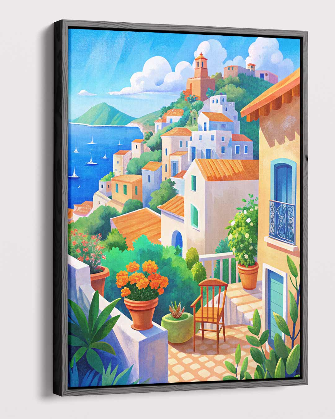 Zonnige Mediterrane Terras Kunstwerk-canvas-dibond-plexiglas-wanddecoratie-WallArtistic