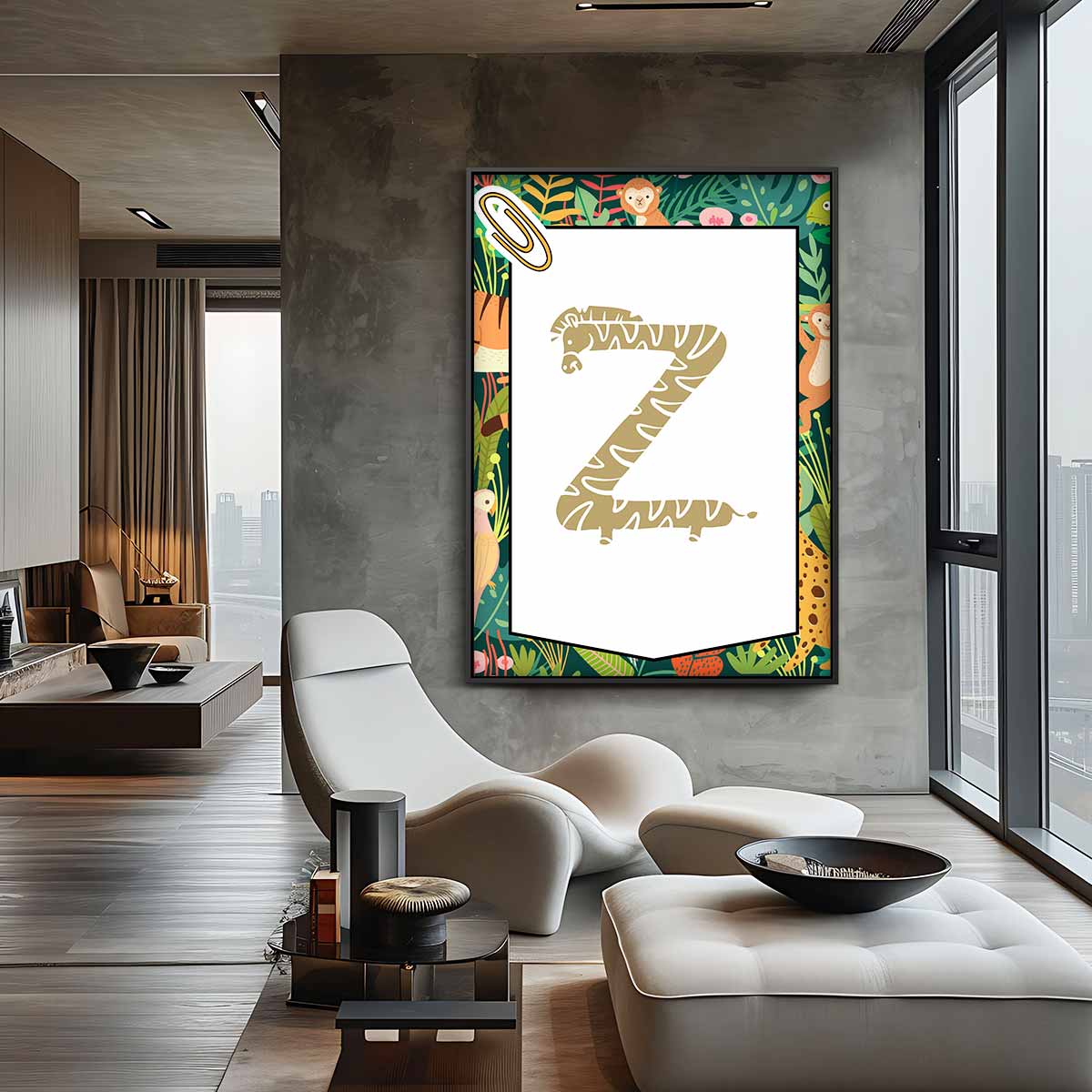 Letter Z Giraffe Jungle Print Kunstwerk-canvas-dibond-plexiglas-wanddecoratie-WallArtistic