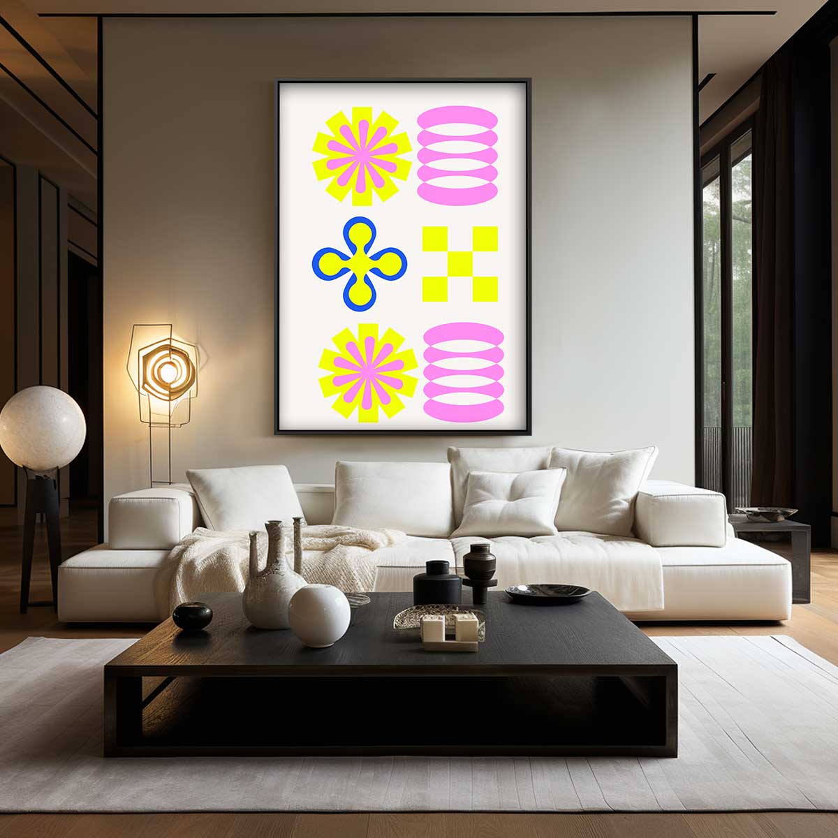 Vrolijk Geometrisch Spektakel Kunstwerk-canvas-dibond-plexiglas-wanddecoratie-WallArtistic