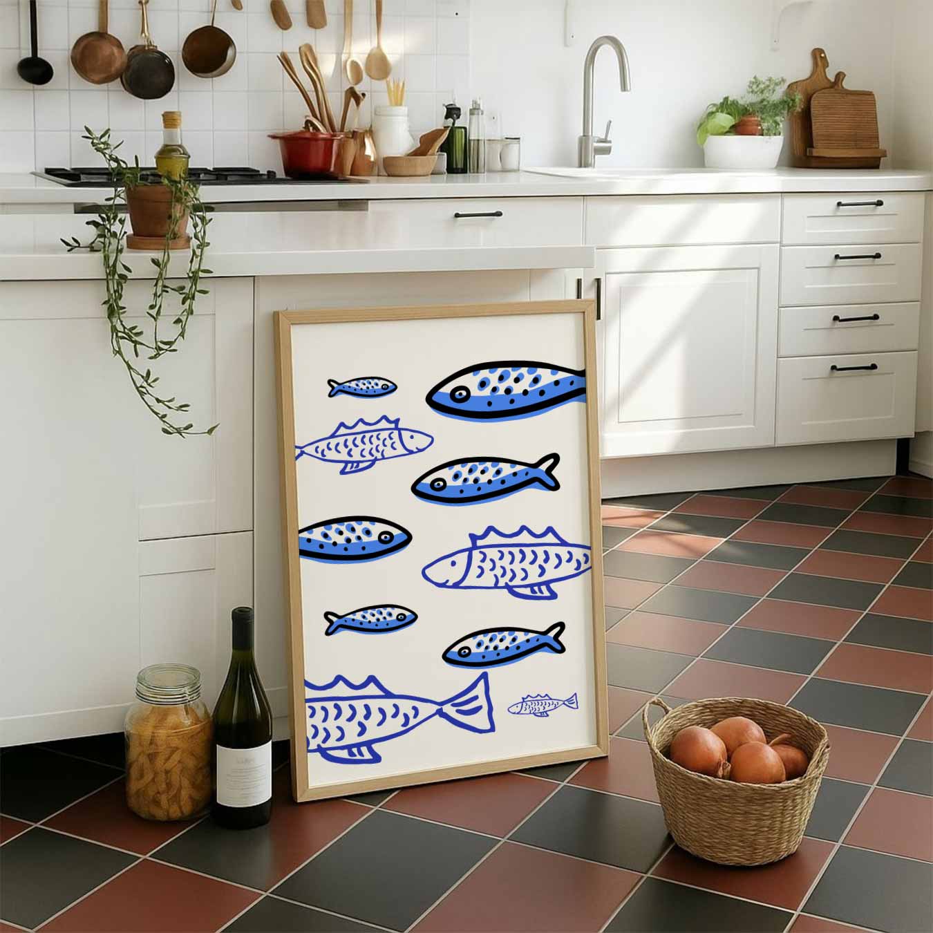 Speelse Vissen Illustratie Poster-WallArtistic