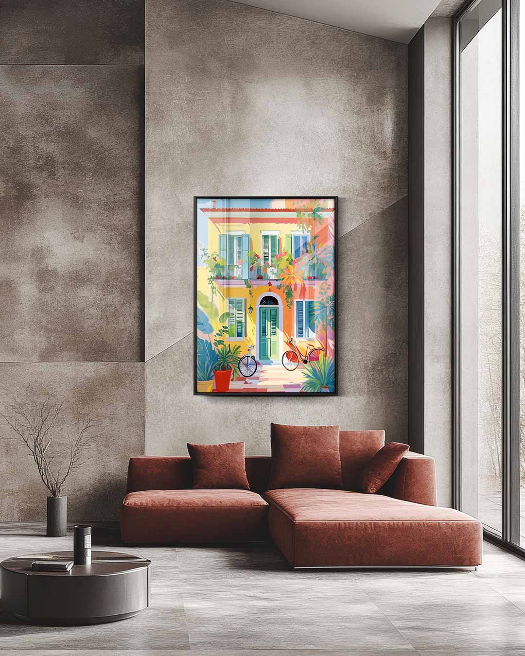 Zonnige Mediterrane Gevel Kunstwerk-canvas-dibond-plexiglas-wanddecoratie-WallArtistic