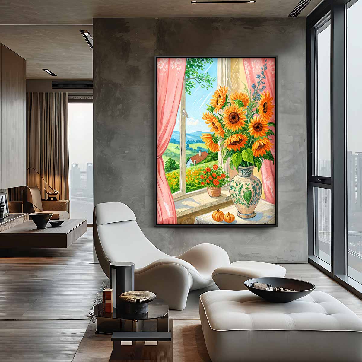 Zomers Arrangement bij het Venster Kunstwerk-canvas-dibond-plexiglas-wanddecoratie-WallArtistic