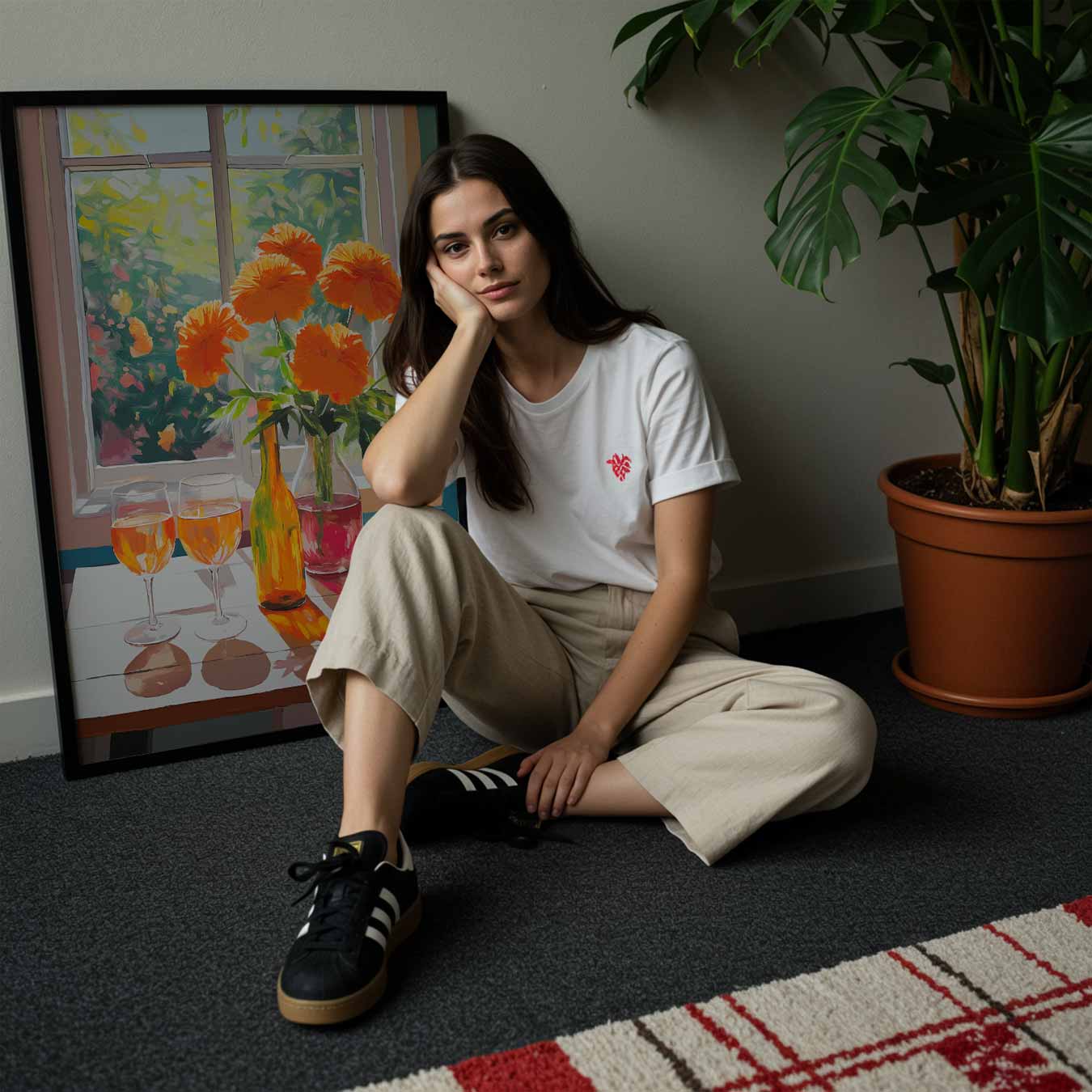 Zonnige Bloemen en Rosé Poster-WallArtistic