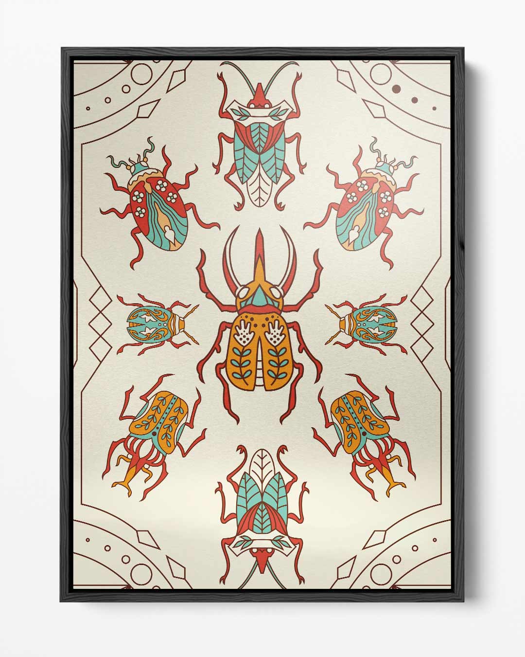 Betoverende Insectenpatroon Illustratie Kunstwerk-canvas-dibond-plexiglas-wanddecoratie-WallArtistic