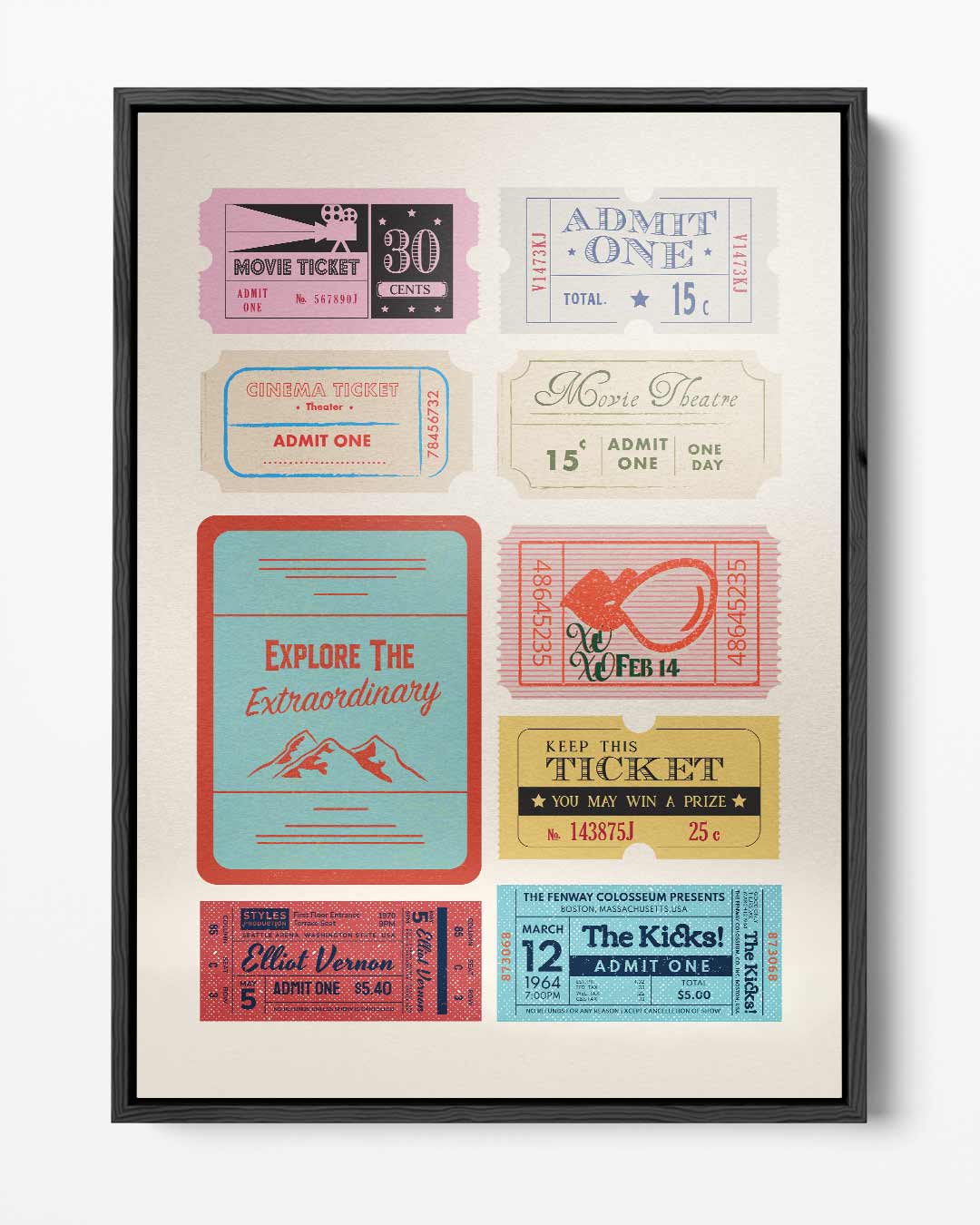 Vintage Bioscoopkaartjes Collectie Kunstwerk-canvas-dibond-plexiglas-wanddecoratie-WallArtistic