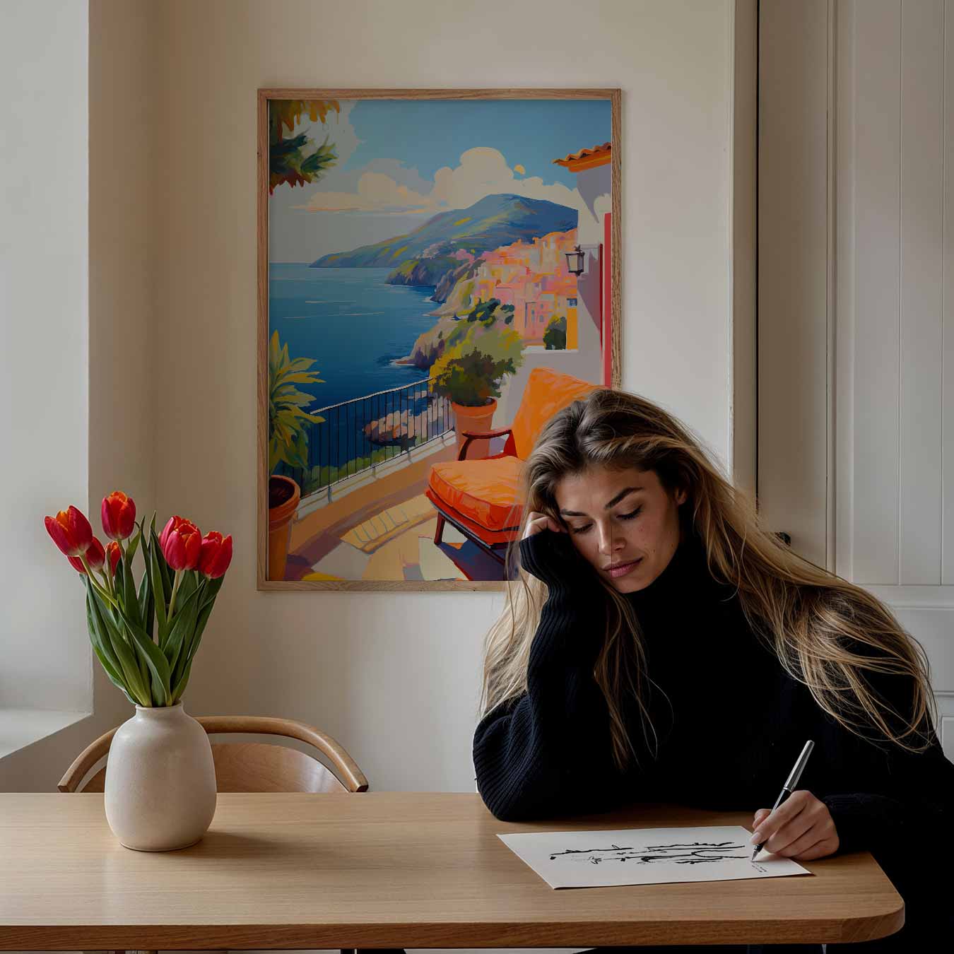 Zonnige Terras aan de Kust Poster-WallArtistic