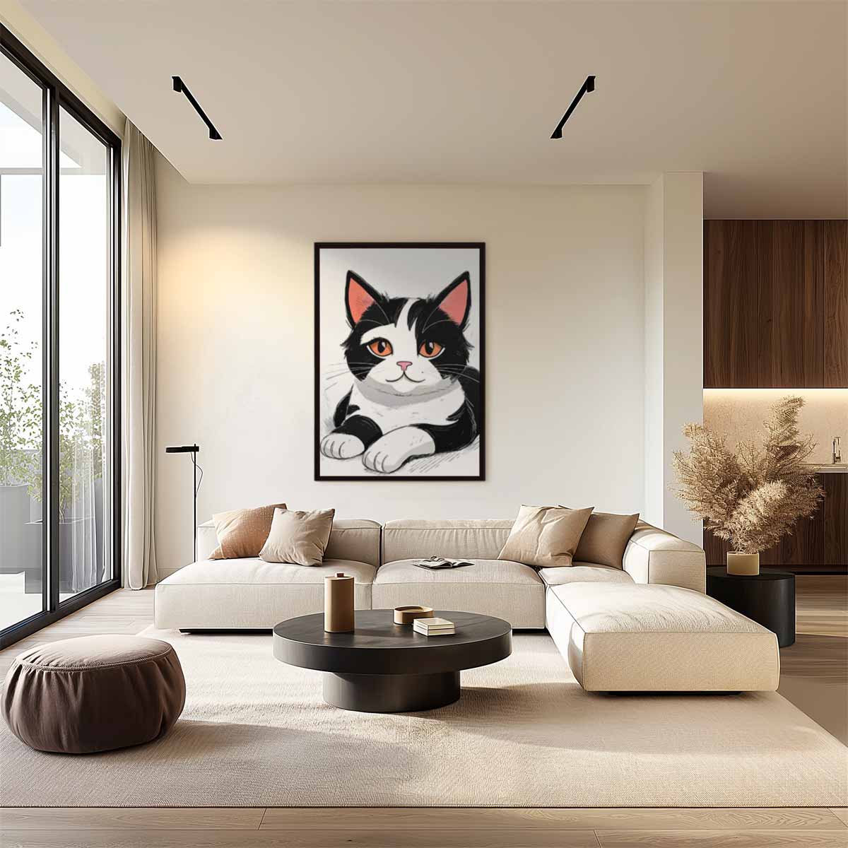 Schattige Kat Illustratie Kunstwerk-canvas-dibond-plexiglas-wanddecoratie-WallArtistic