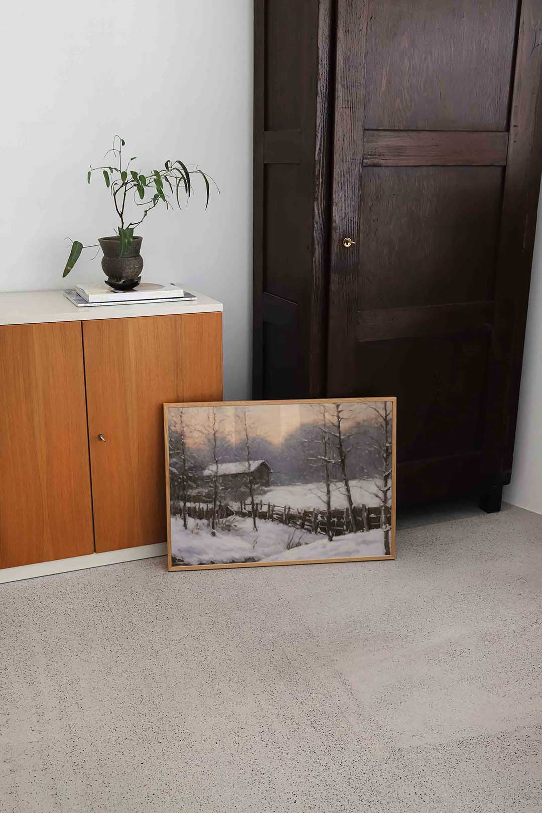 Winterlandschap met huisje Poster