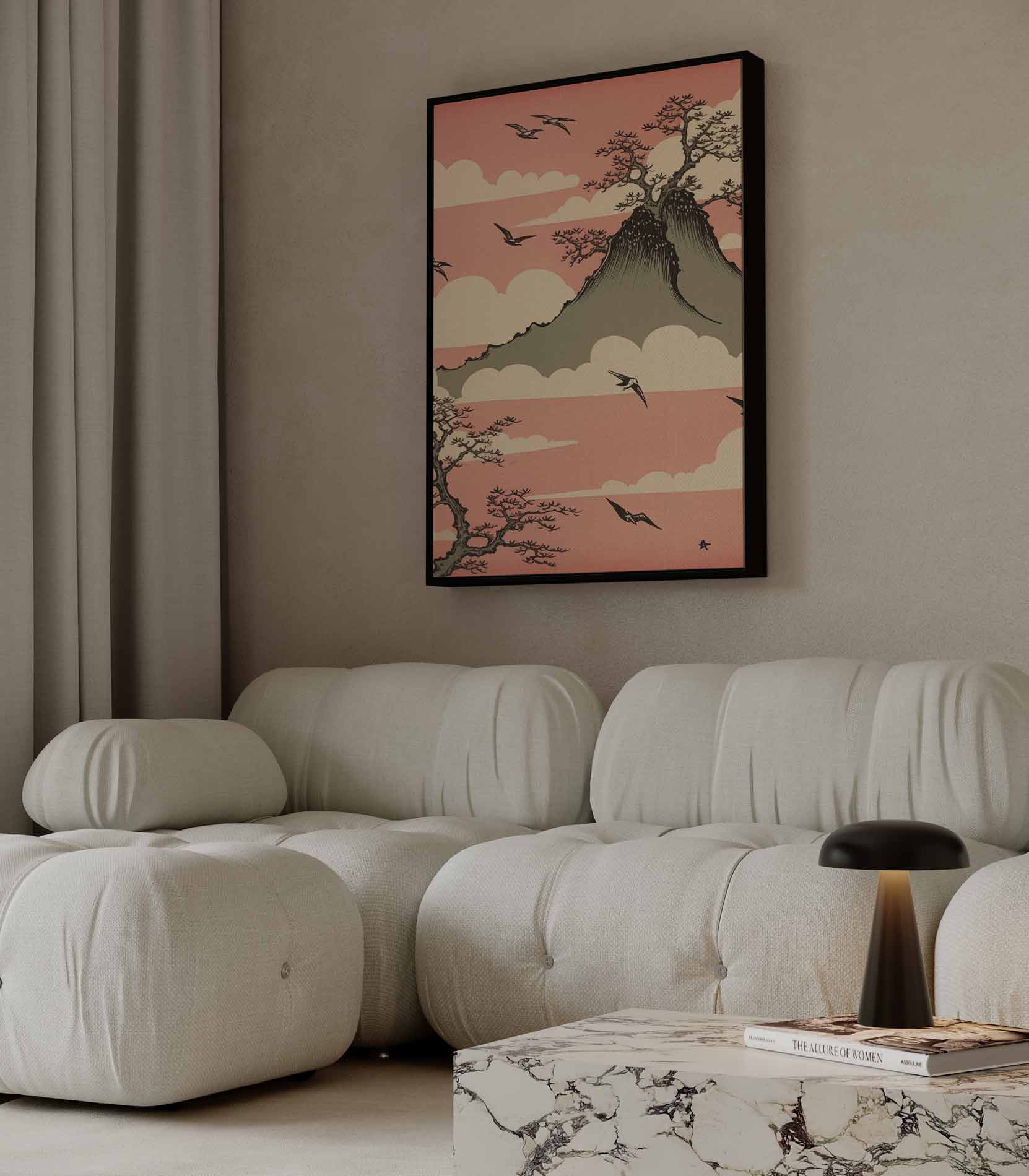 Dromerige Bergen en Vogels Kunstwerk-canvas-dibond-plexiglas-wanddecoratie-WallArtistic