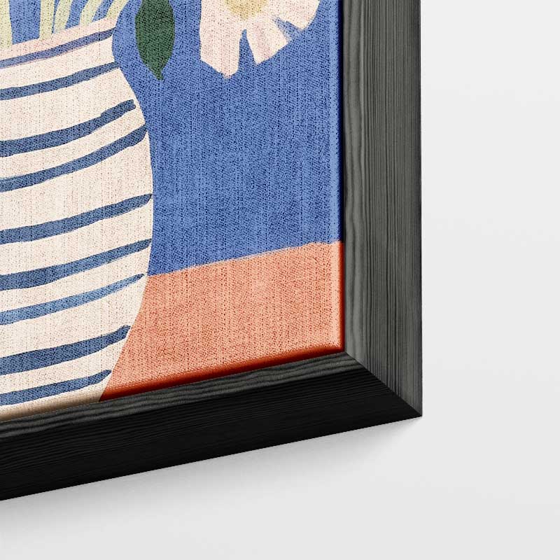 Stralende Bloemen in Gestreepte Vaas Kunstwerk-canvas-dibond-plexiglas-wanddecoratie-WallArtistic