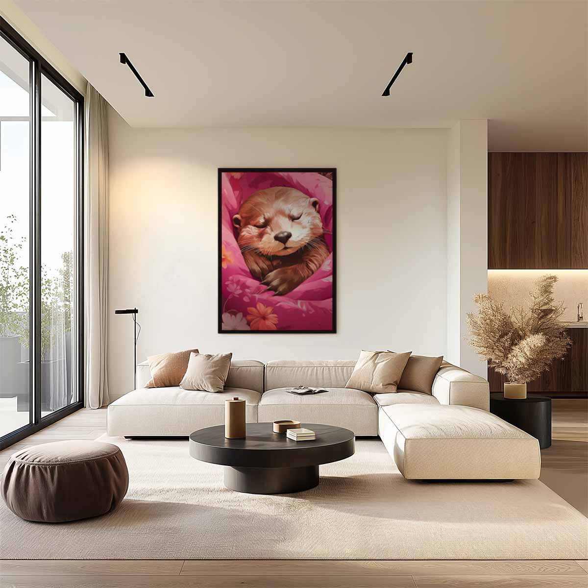 Dromerige Otter in Bloemen Kunstwerk-canvas-dibond-plexiglas-wanddecoratie-WallArtistic
