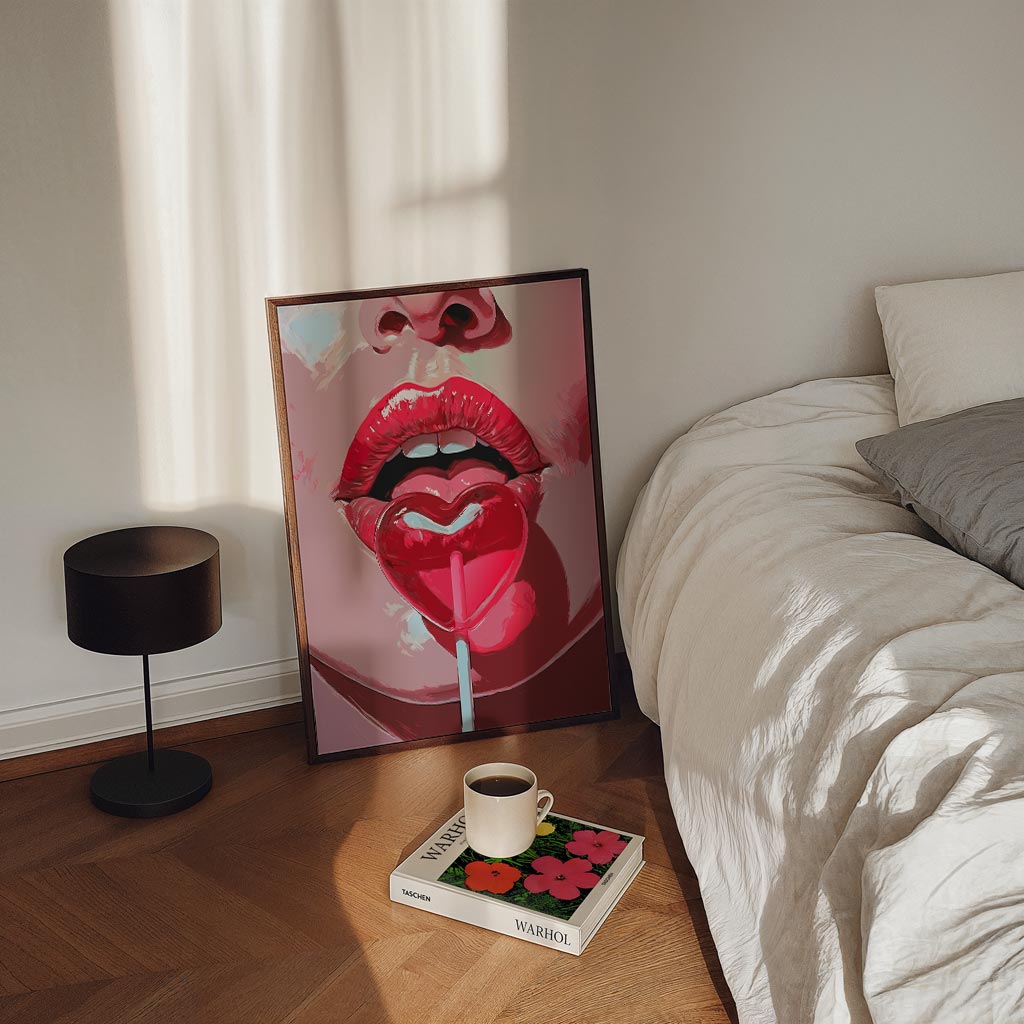 Lippen met Hartvormige Lolly Poster