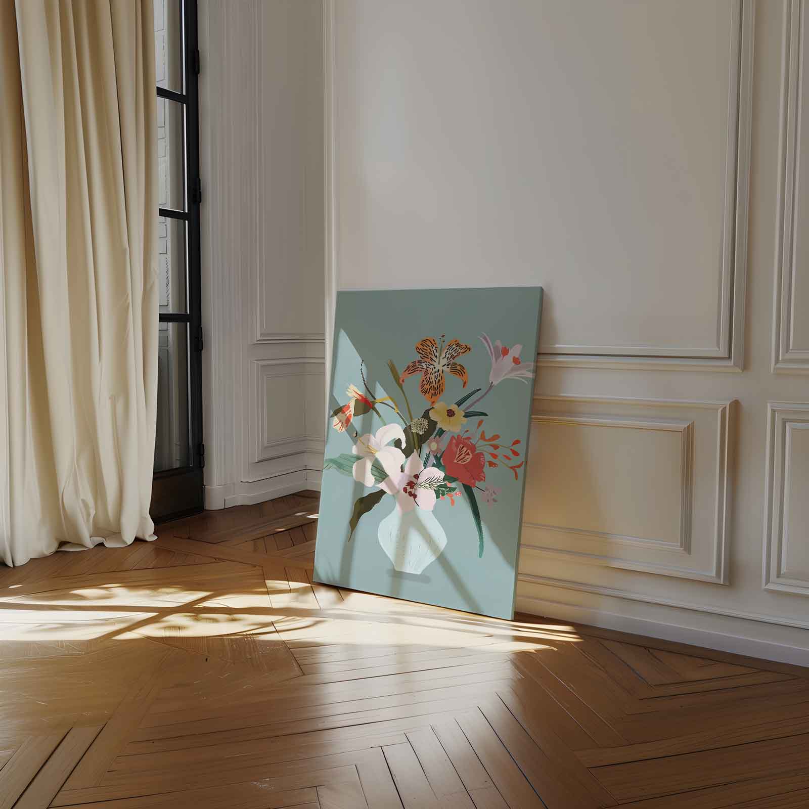 Bloemenpracht in Vaas Kunstwerk-canvas-dibond-plexiglas-wanddecoratie-WallArtistic