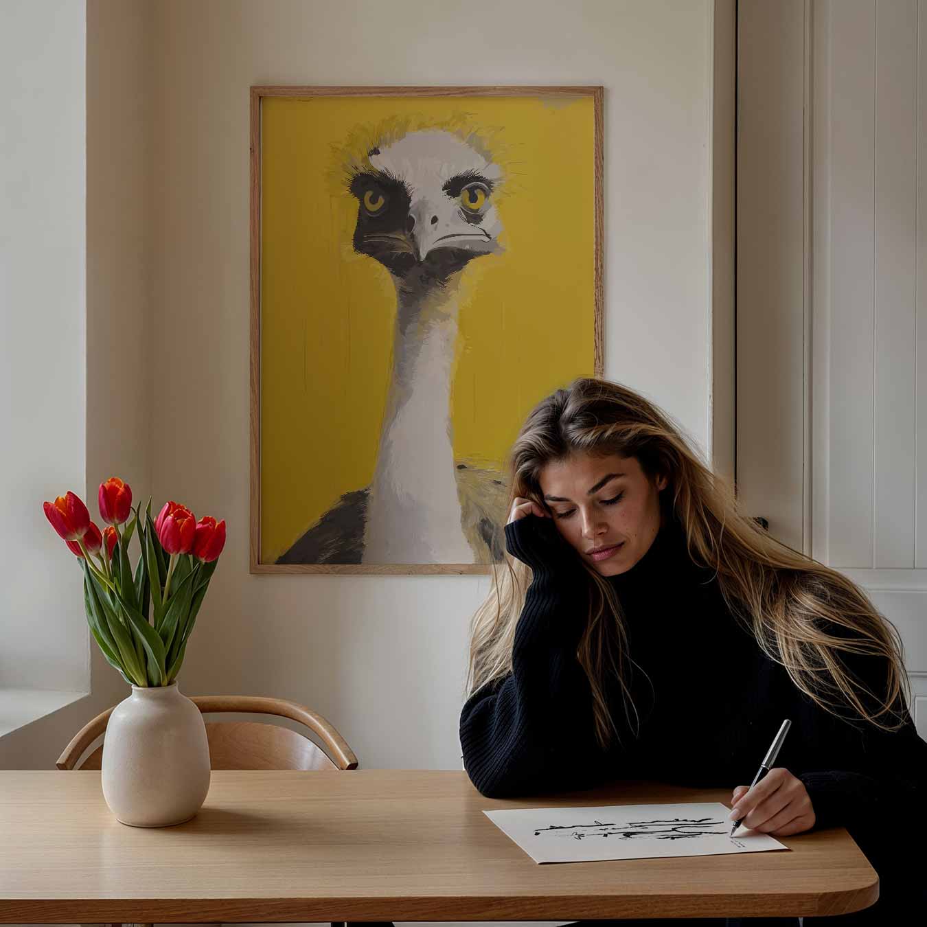 Kleurrijke Struisvogel Blikvanger Poster-WallArtistic