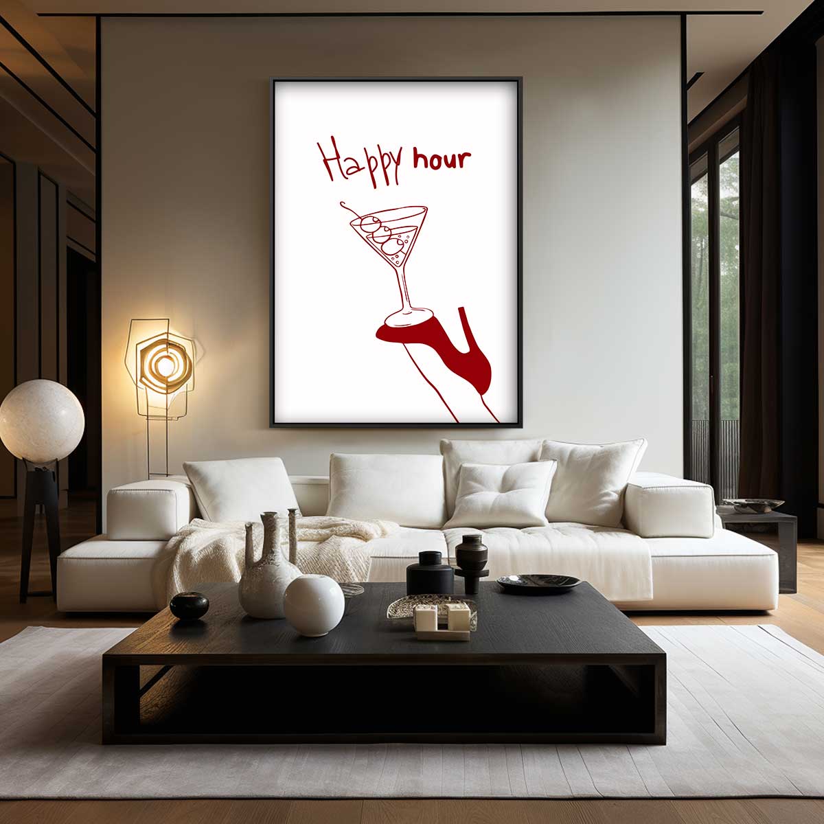 Happy Hour Illustratie Kunstwerk-canvas-dibond-plexiglas-wanddecoratie-WallArtistic