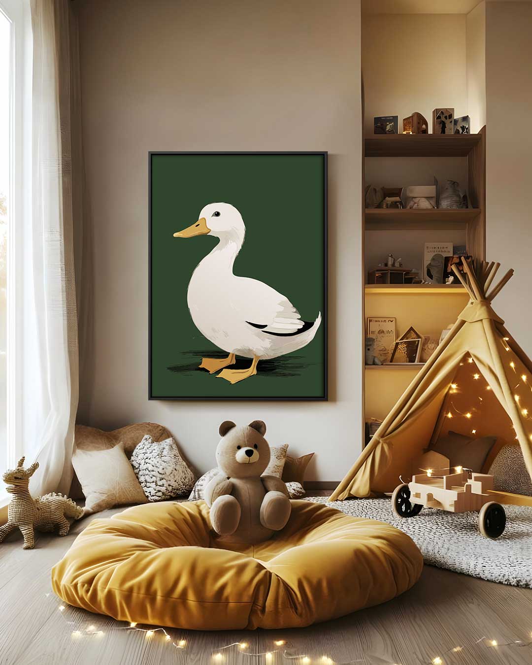 Liefdesvolle Eend in het Groen Kunstwerk-canvas-dibond-plexiglas-wanddecoratie-WallArtistic