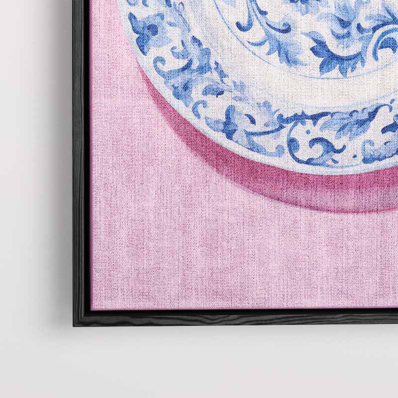 Blauwe Bloemenpracht op Roze Kunstwerk-canvas-dibond-plexiglas-wanddecoratie-WallArtistic