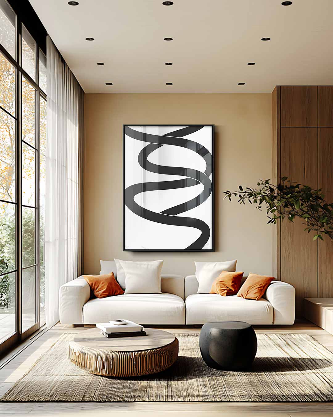 Zwarte Slinger op Helder Witte Achtergrond Kunstwerk-canvas-dibond-plexiglas-wanddecoratie-WallArtistic