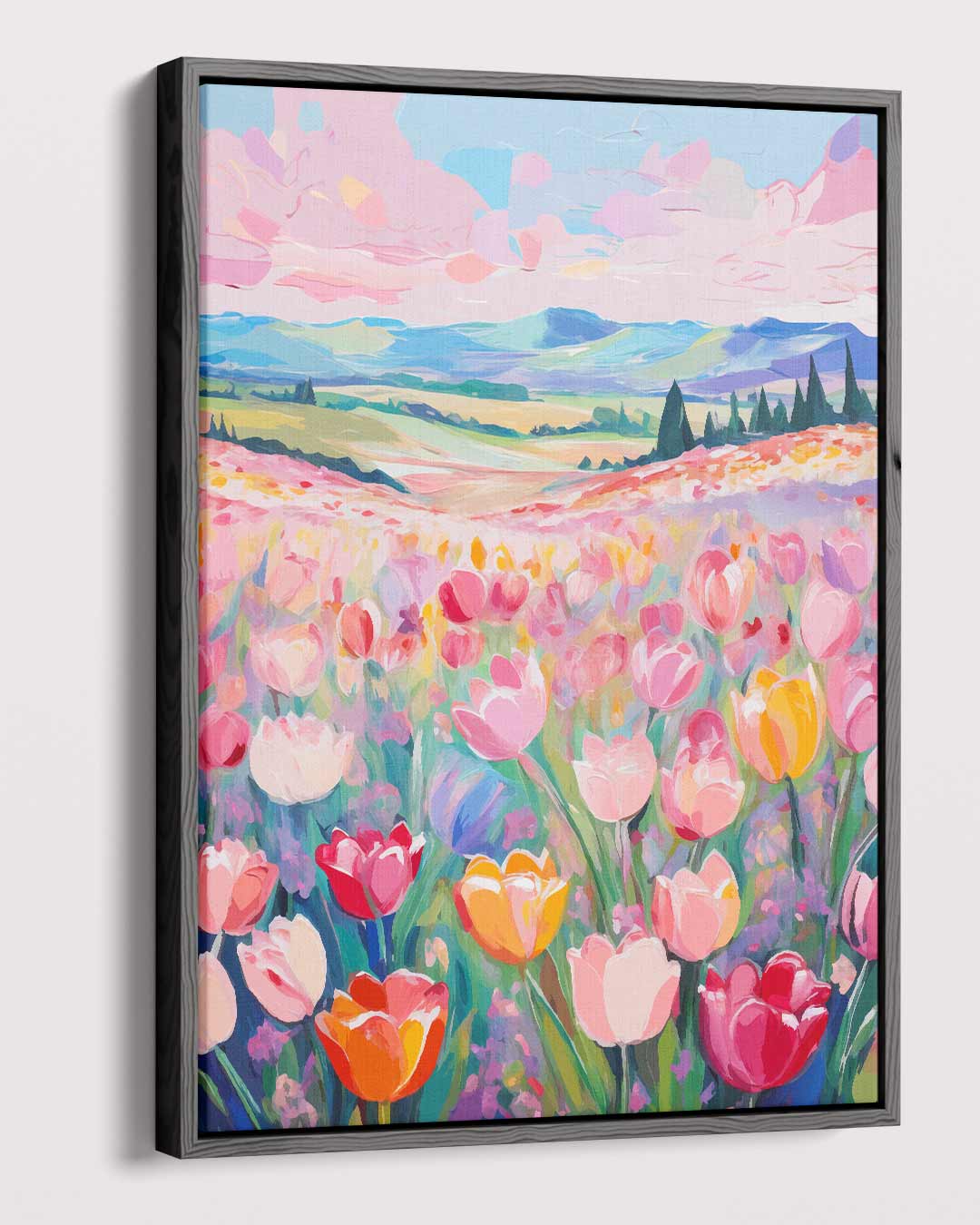 Kleurrijke Tulpenvelden Kunstwerk-canvas-dibond-plexiglas-wanddecoratie-WallArtistic