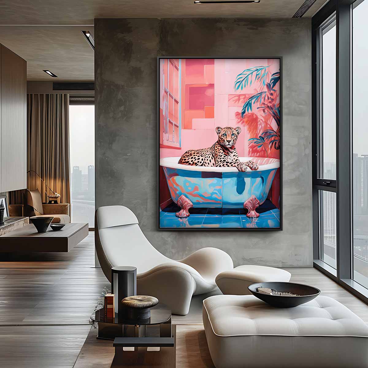 Luxueuze Luipaard in Bad Kunstwerk-canvas-dibond-plexiglas-wanddecoratie-WallArtistic