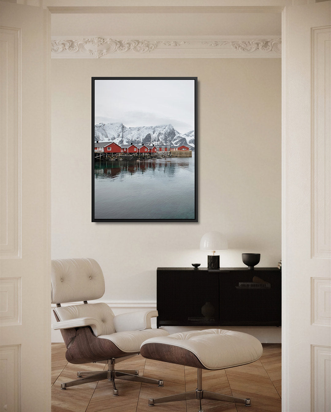 Rode huisjes aan zee Kunstwerk