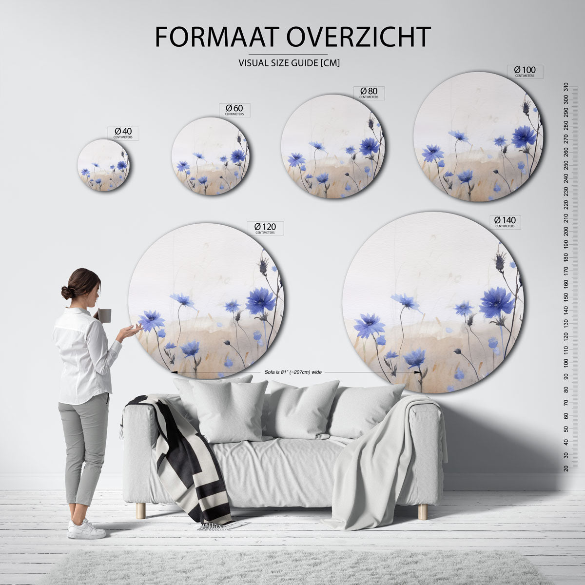 Blauwe bloemen Muurcirkel