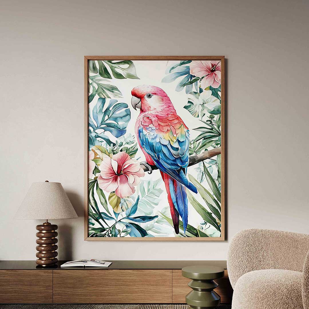 Papegaai en bloemen Poster