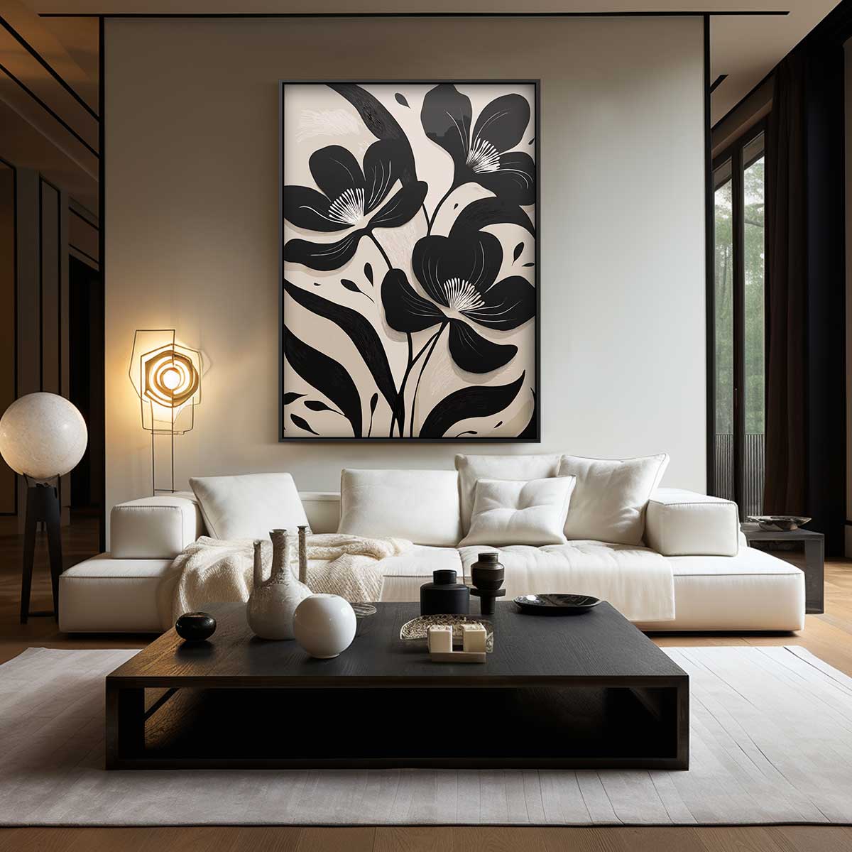 Zwart-Witte Bloemenpracht Kunstwerk-canvas-dibond-plexiglas-wanddecoratie-WallArtistic