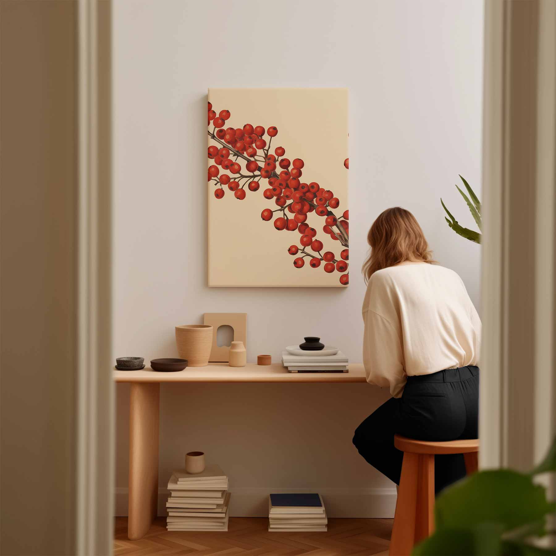 Rode Bessentakken Canvas Kunstwerk-canvas-dibond-plexiglas-wanddecoratie-WallArtistic