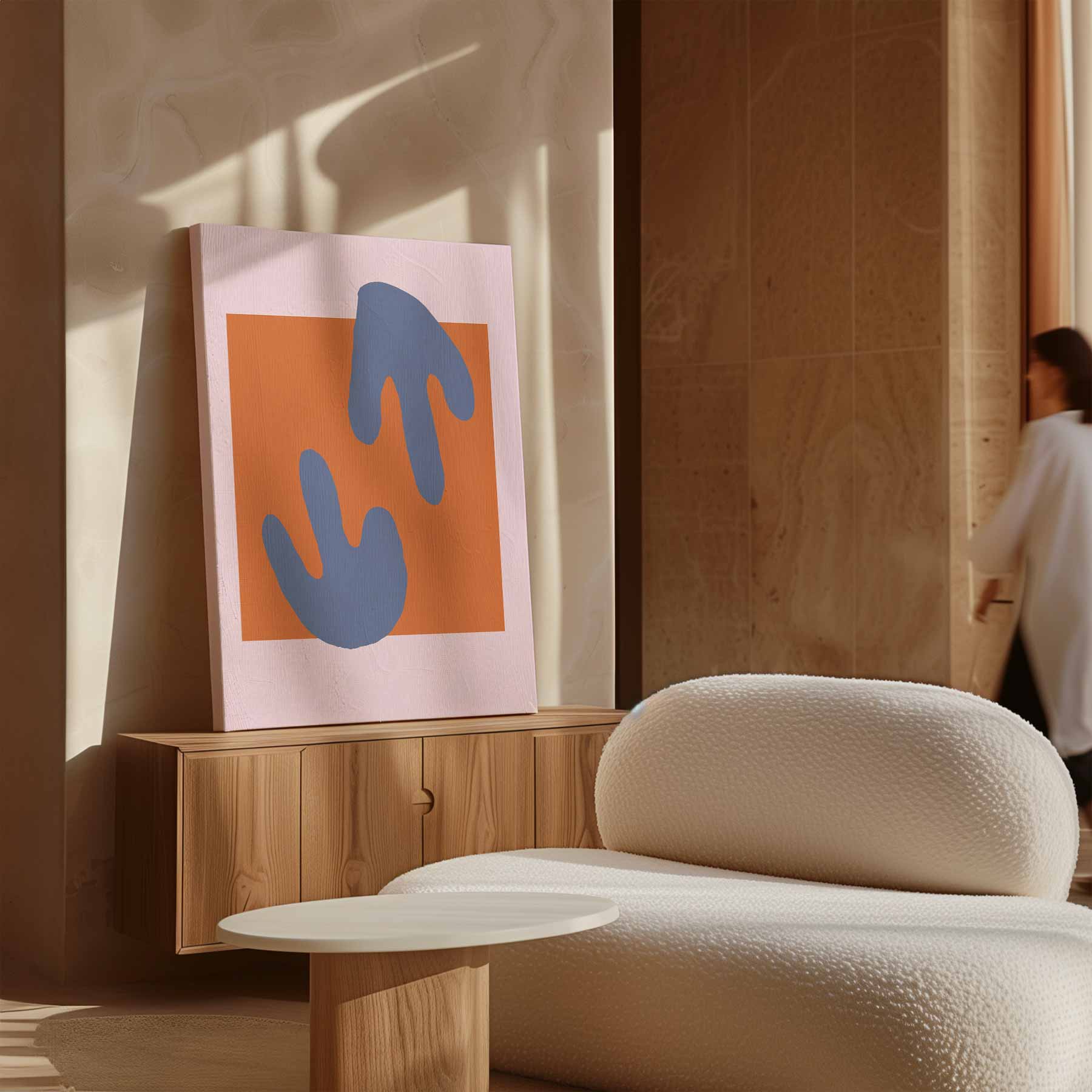 Abstracte Kleurencompositie in Paars en Oranjebruin Kunstwerk-canvas-dibond-plexiglas-wanddecoratie-WallArtistic