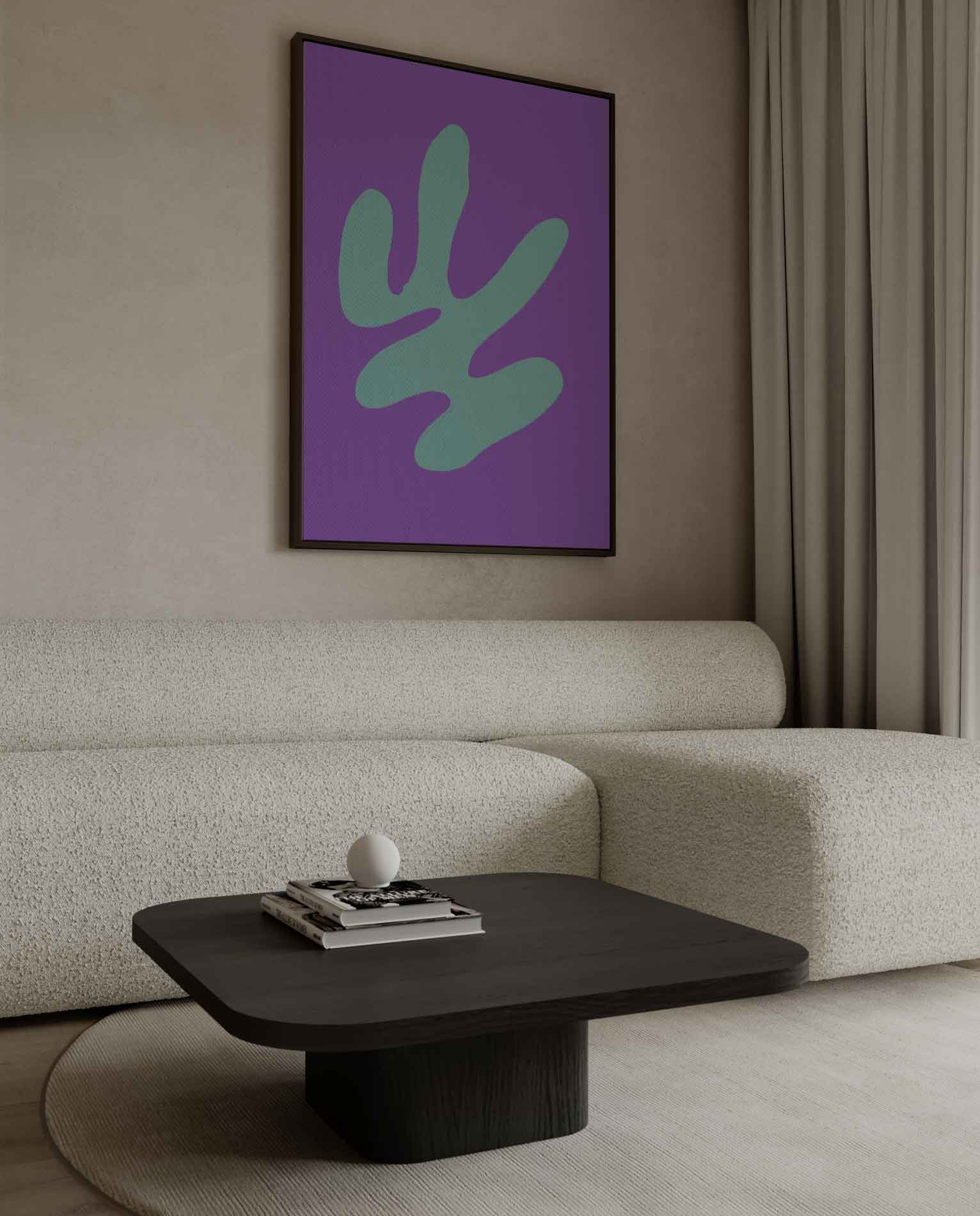 Abstracte Blauwe Vormen op Paars Kunstwerk-canvas-dibond-plexiglas-wanddecoratie-WallArtistic