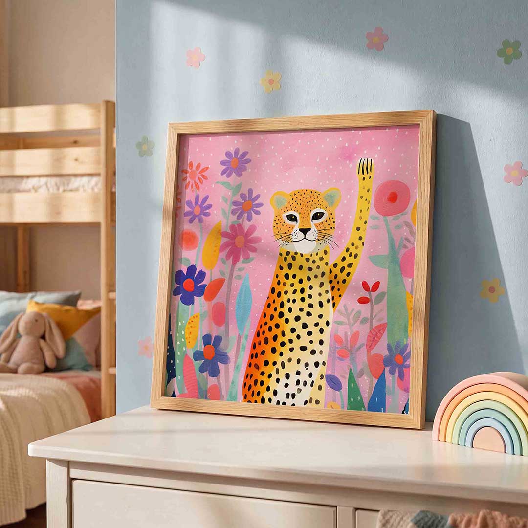 Luipaard en bloemen Poster