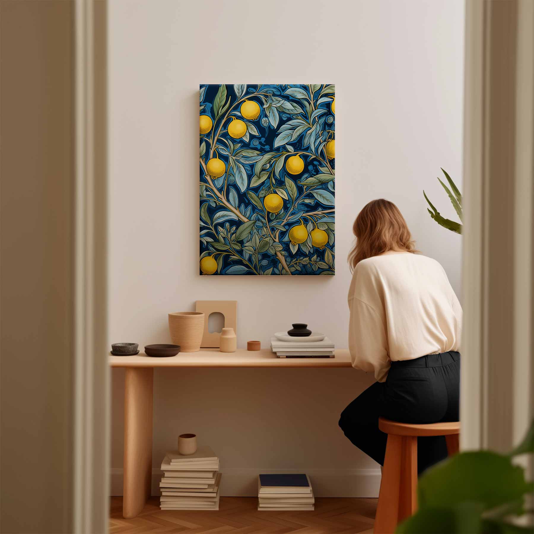 Zonnige Citroenen op Blauw Kunstwerk-canvas-dibond-plexiglas-wanddecoratie-WallArtistic