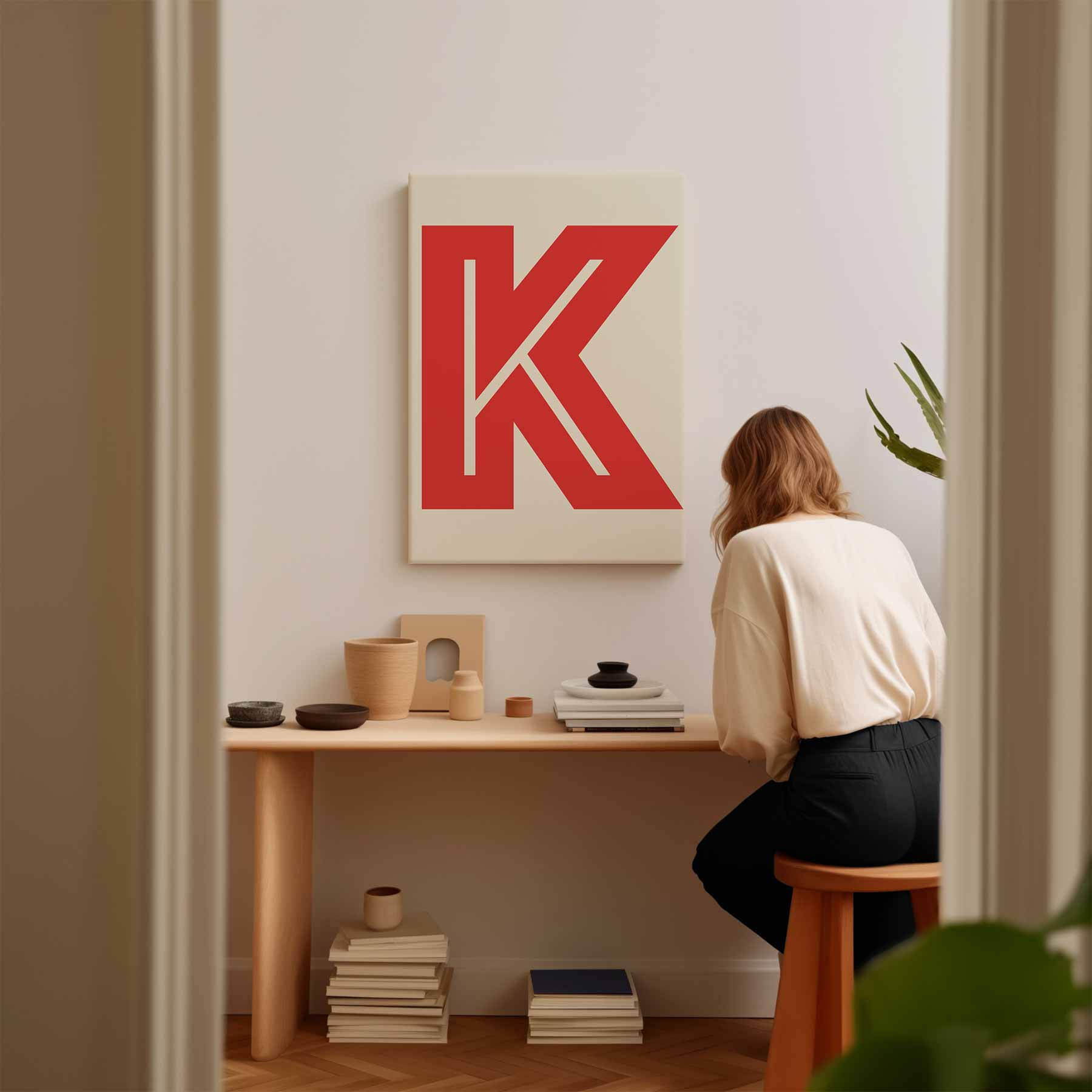 Abstract Rood K-monogram Kunstwerk-canvas-dibond-plexiglas-wanddecoratie-WallArtistic