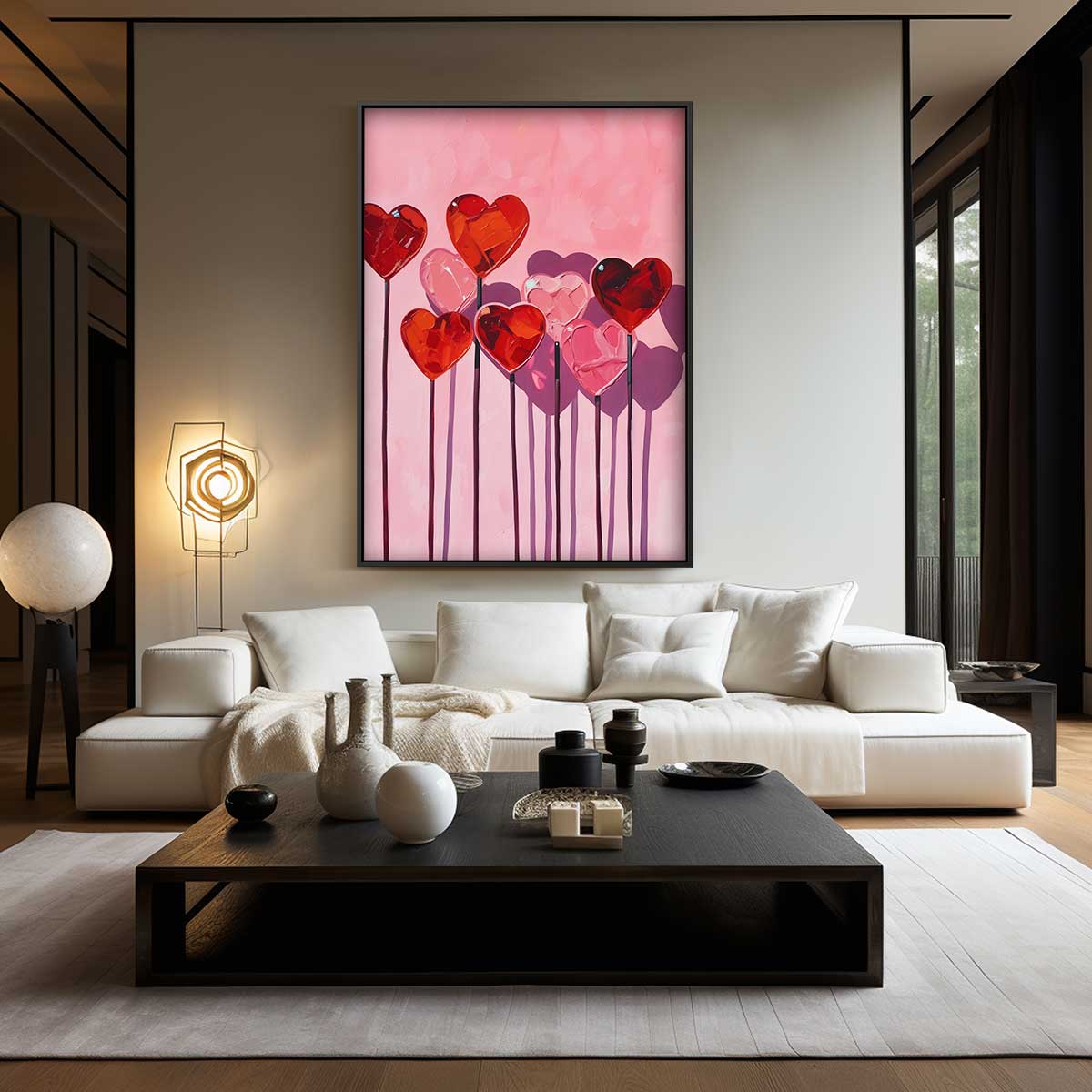 Hartvormige Bloemen in Roze Kunstwerk-canvas-dibond-plexiglas-wanddecoratie-WallArtistic