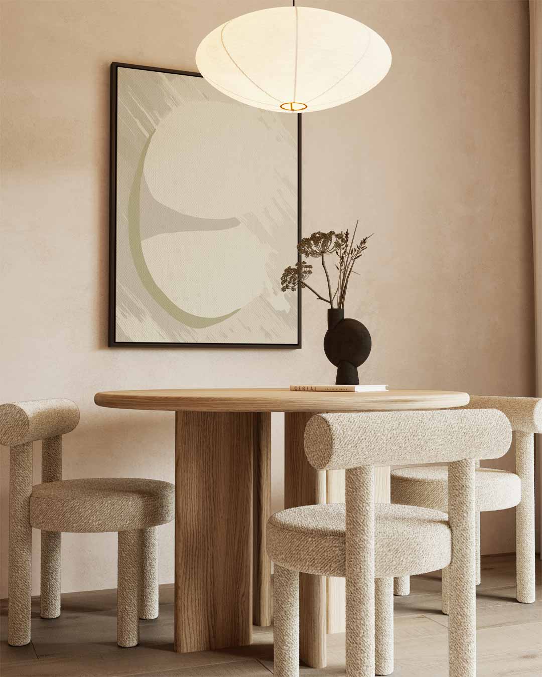 Abstracte Beige Cirkel Kunstwerk-canvas-dibond-plexiglas-wanddecoratie-WallArtistic