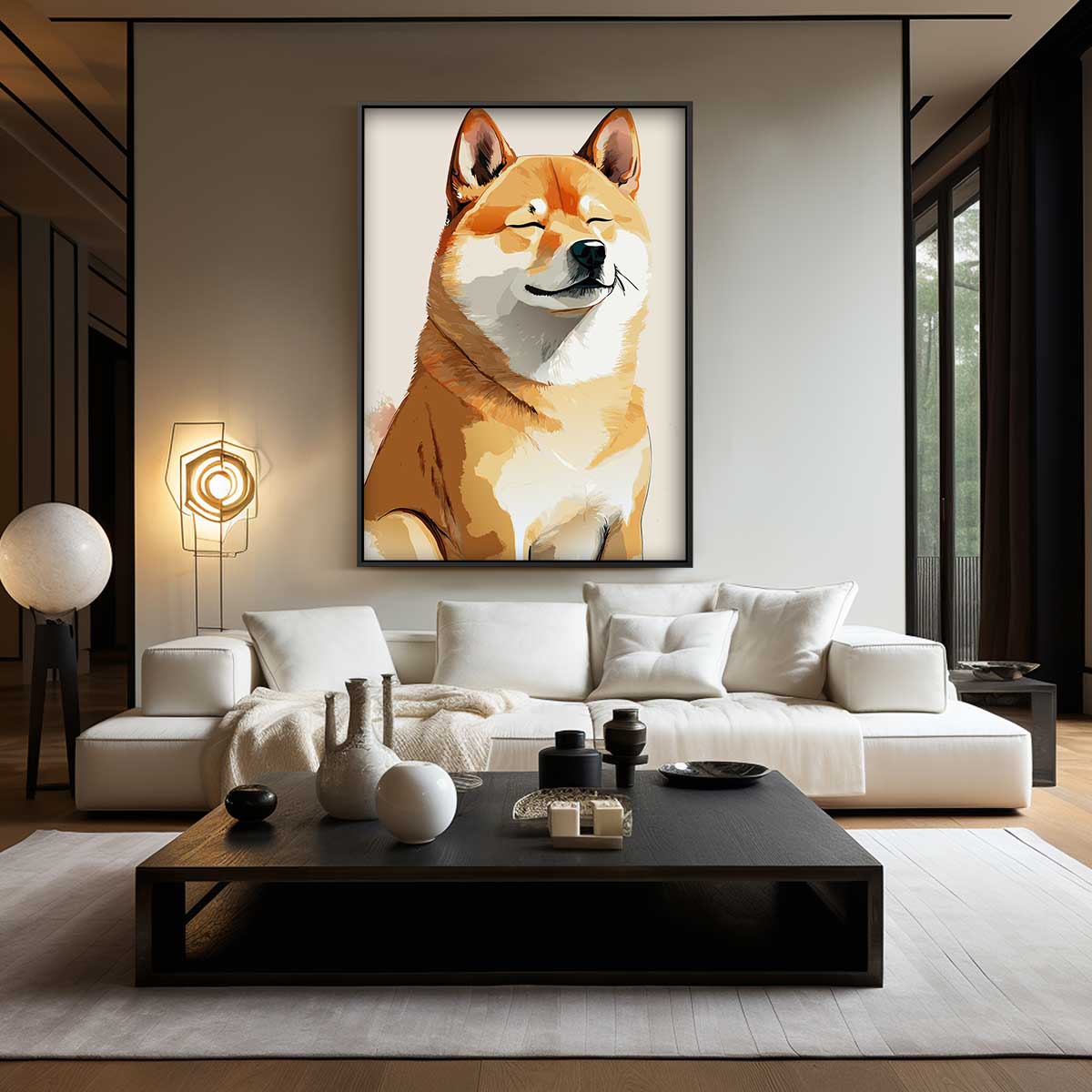 Vrolijke Shiba Inu Portret Kunstwerk-canvas-dibond-plexiglas-wanddecoratie-WallArtistic