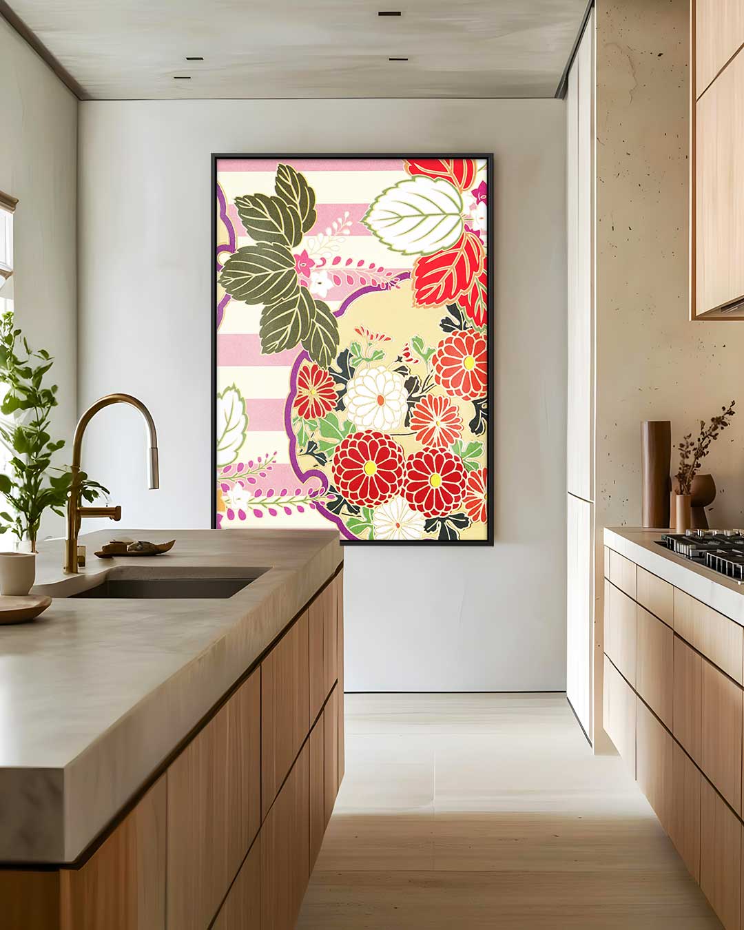Bloemenpracht op Streepjes Kunstwerk-canvas-dibond-plexiglas-wanddecoratie-WallArtistic