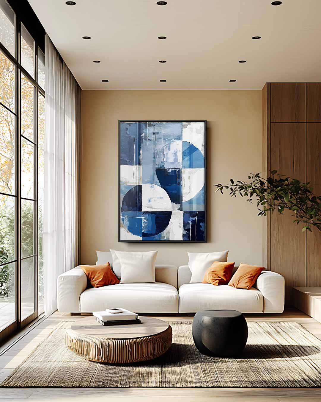 Abstract Geometrisch Blauw Kunstwerk-canvas-dibond-plexiglas-wanddecoratie-WallArtistic