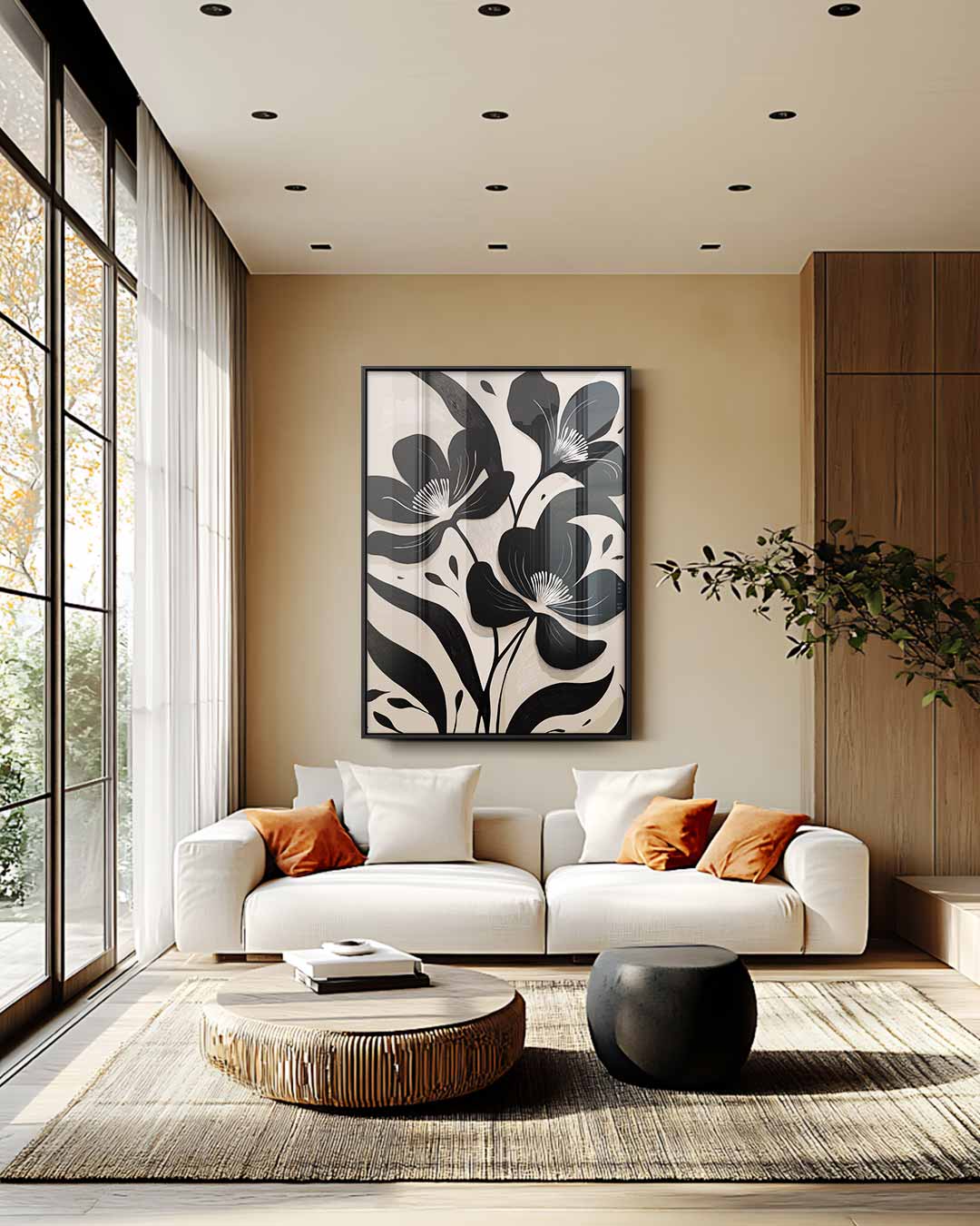 Zwart-Witte Bloemenpracht Kunstwerk-canvas-dibond-plexiglas-wanddecoratie-WallArtistic